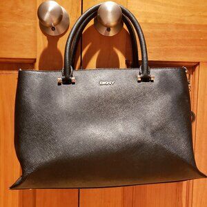 DKNY Black Saffiano Genuine Leather Bryant Park Zip Tote Shoulder Bag